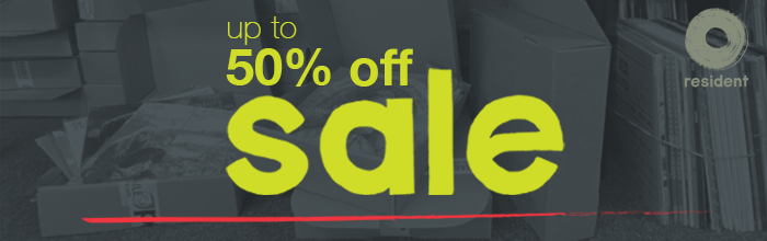 A header that states "Up to 50% off Sale", with yellow writing on a blue/grey background